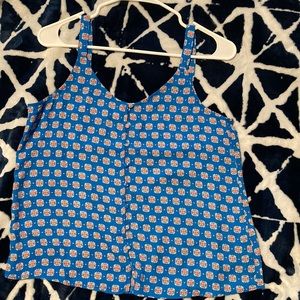 NWOT! Blue Patterned Button Down Tank Blouse